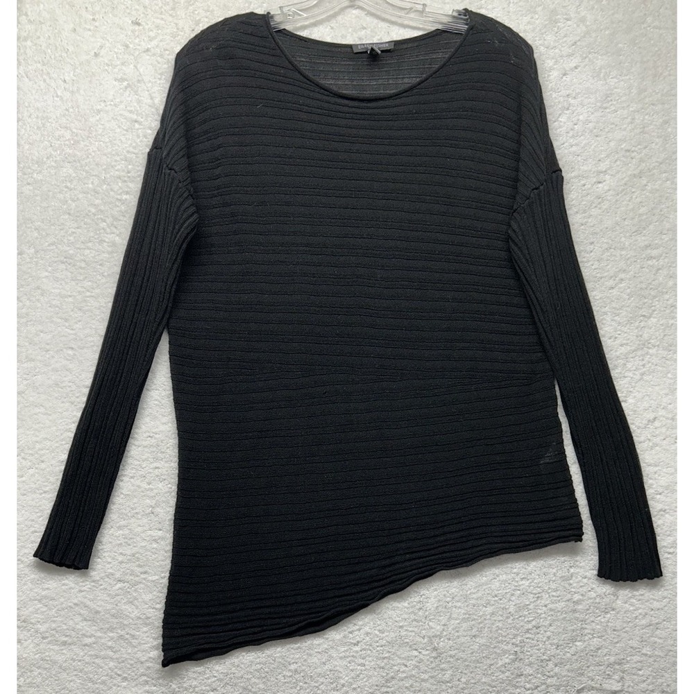 Eileen Fisher Womens Size PM Black Long Sleeve Asymmetrical Tencel Top (J5)